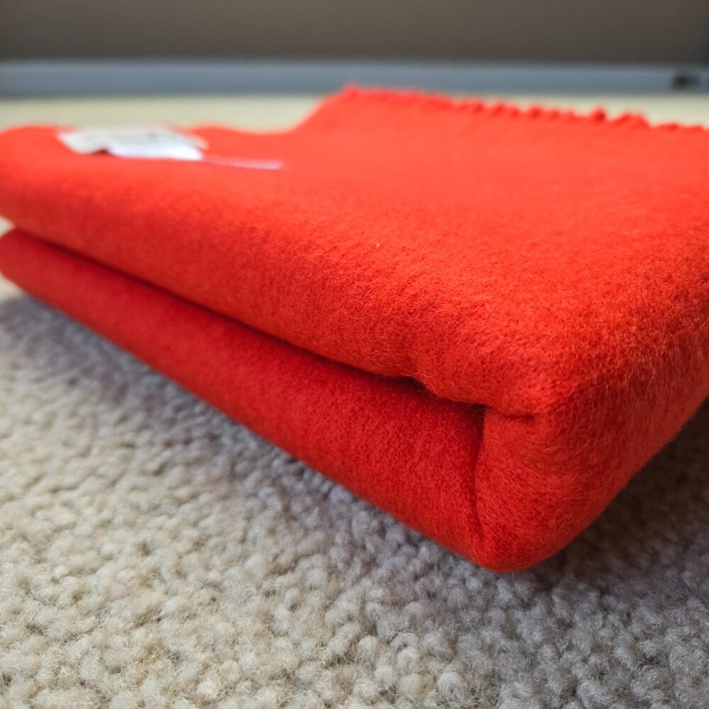 NWOT Christian Berg Wool Cashmere Fringe Scarf Red Orange - Picture 8 of 12
